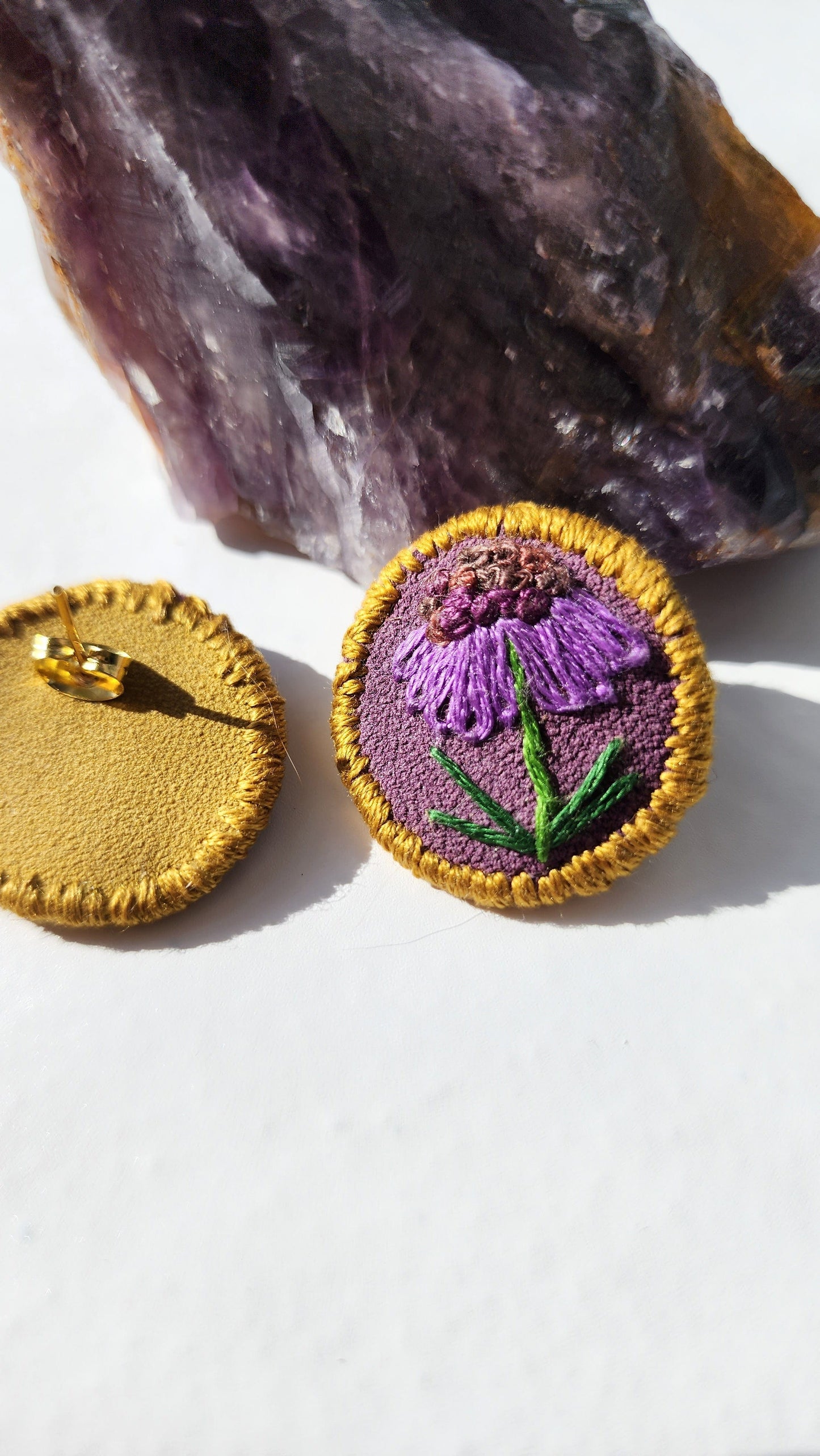 Embrace Embroidery Purple Hand Embroidered Daisy Earrings