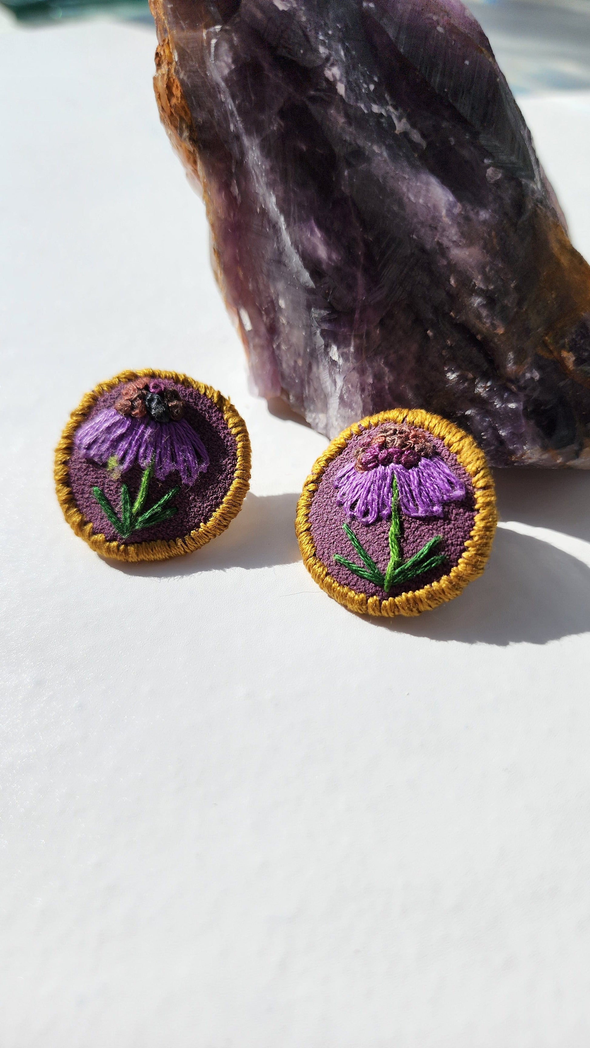 Embrace Embroidery Purple Hand Embroidered Daisy Earrings