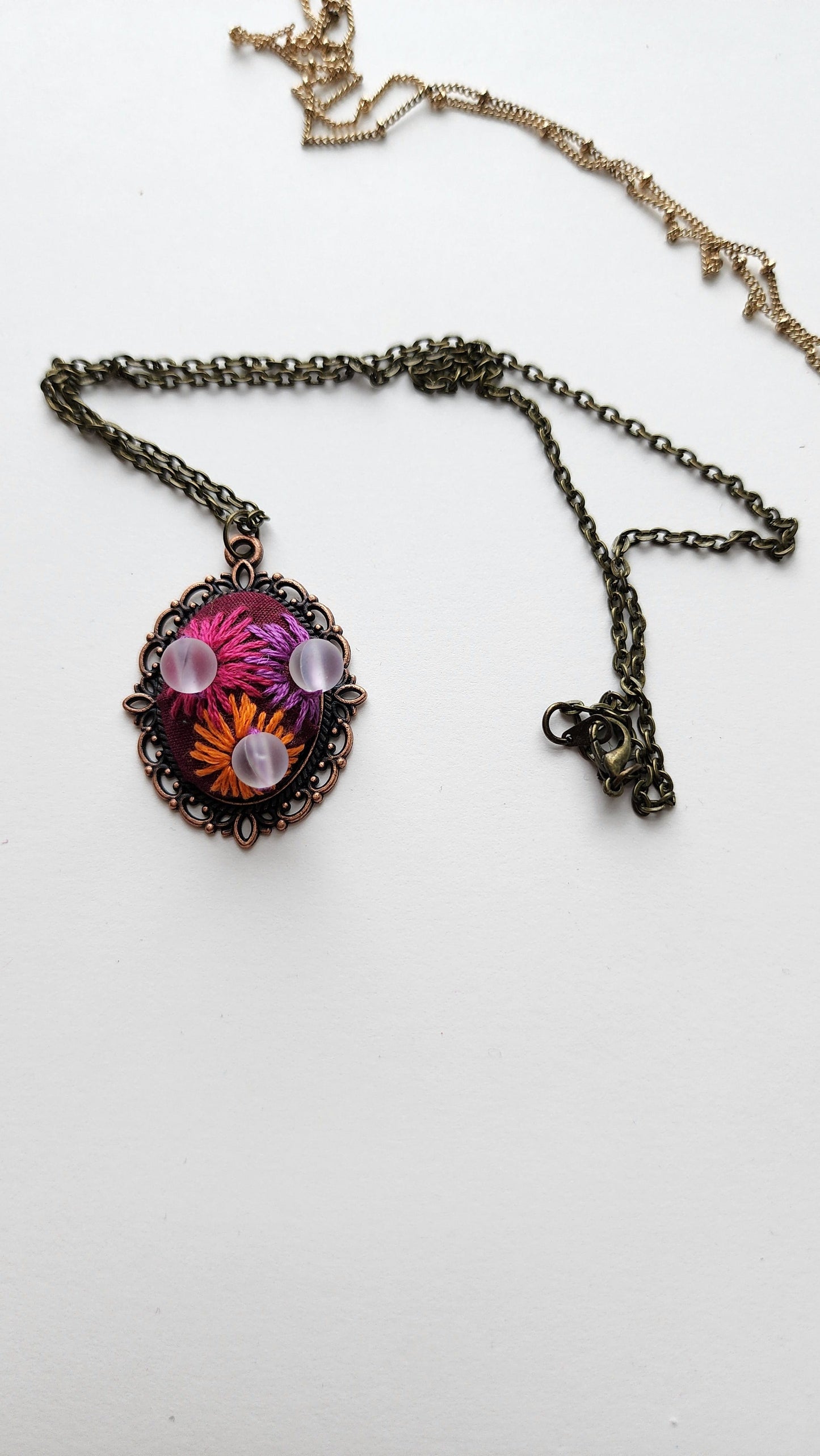 Embrace Embroidery Embroidered Necklace Rainbow Bead Floral Pendant