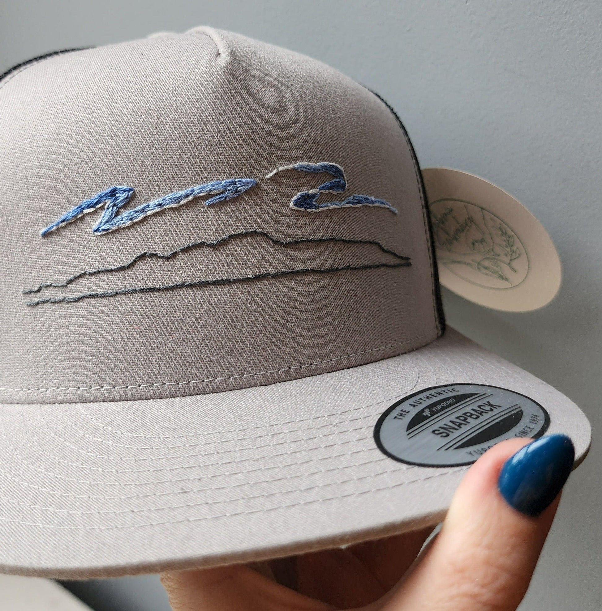 Embrace Embroidery Hand Embroidered Hats Sleeping Giant Hand Embroidered Snap Back