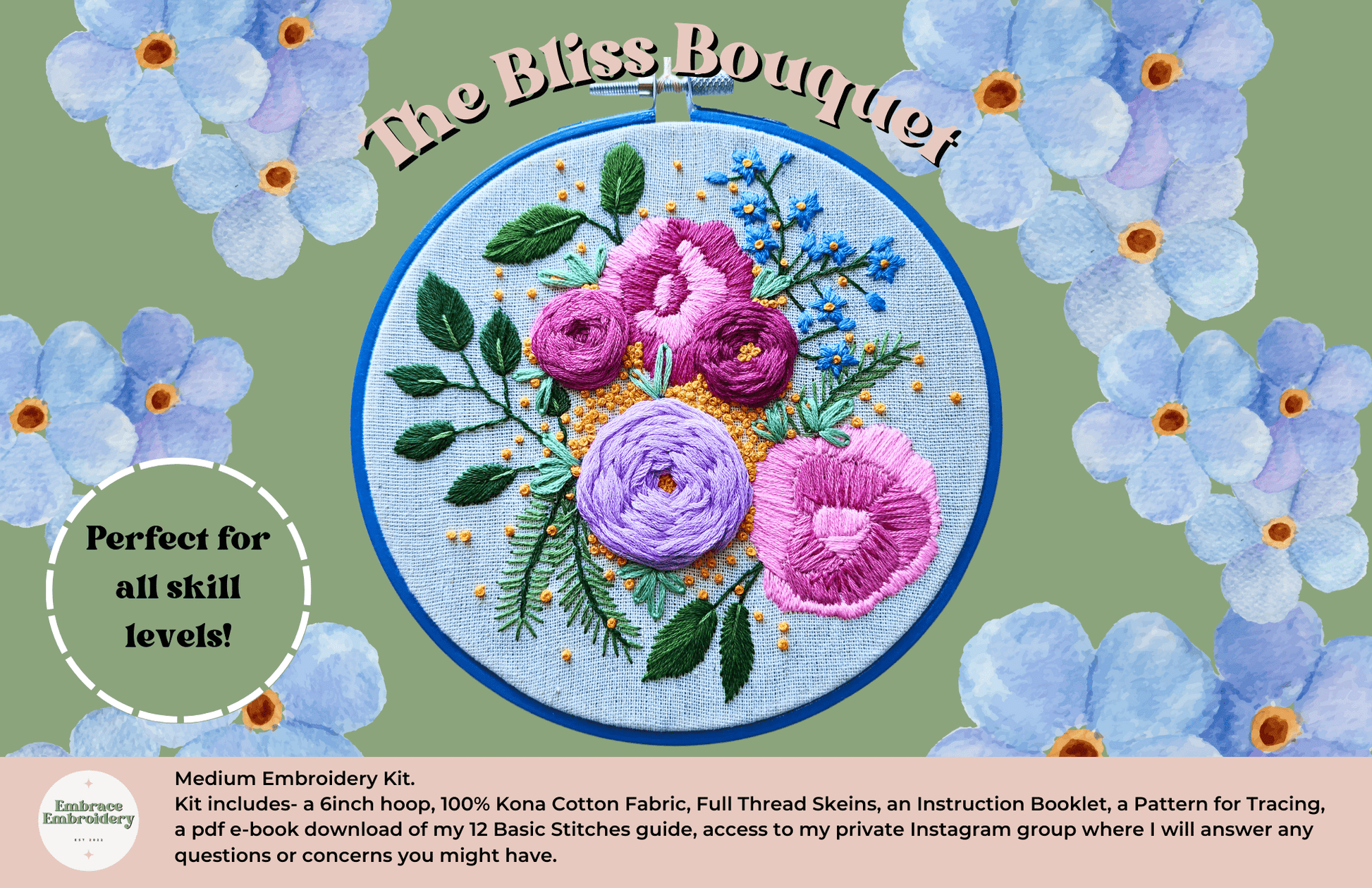 Embrace Embroidery Embroidery Kit The Bliss Bouquet- Medium Embroidery Kit