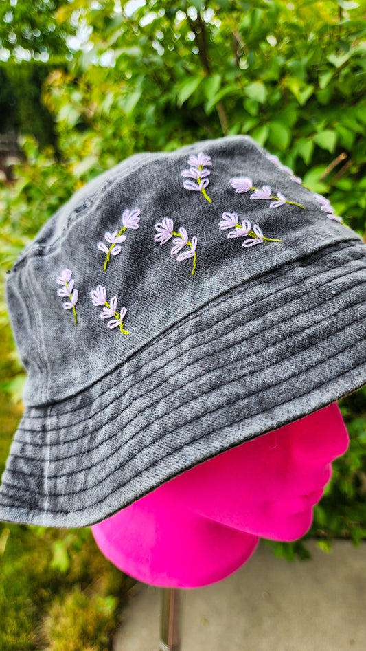 Embrace Embroidery Tiny Lavender Hand Embroidered Bucket Hat