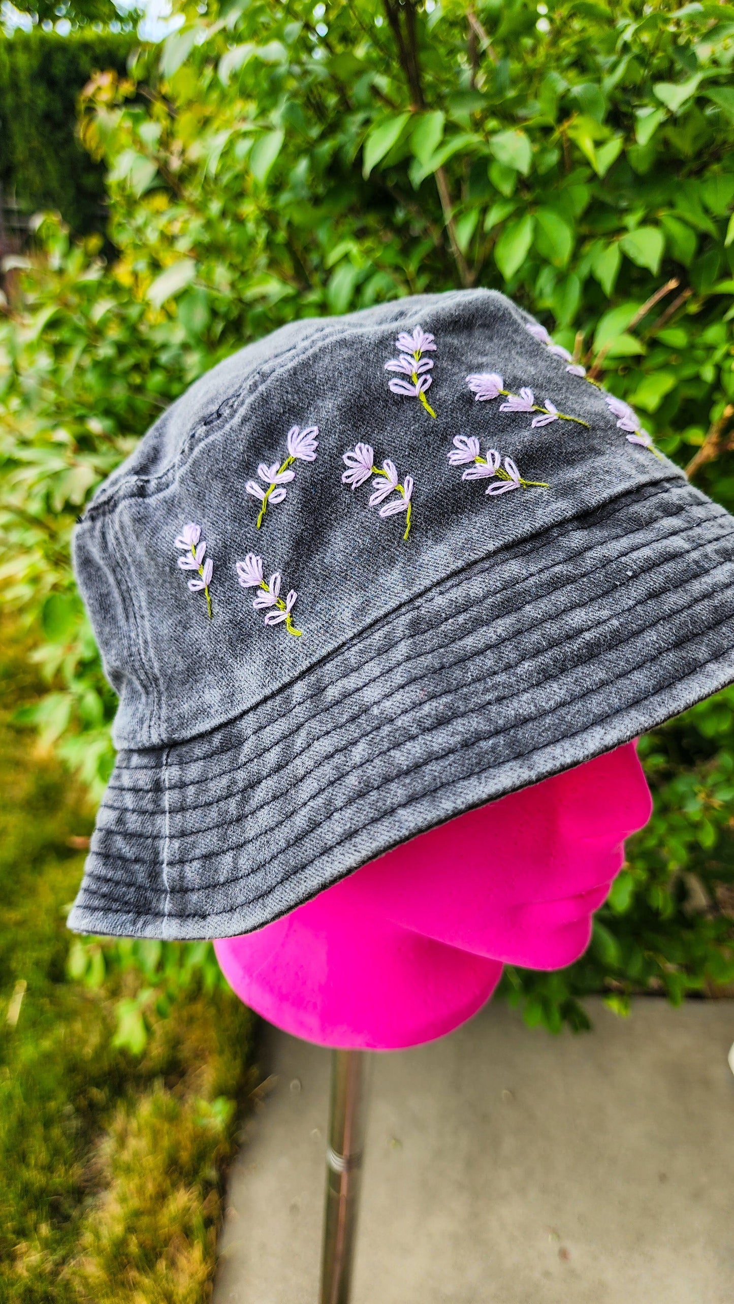 Embrace Embroidery Tiny Lavender Hand Embroidered Bucket Hat