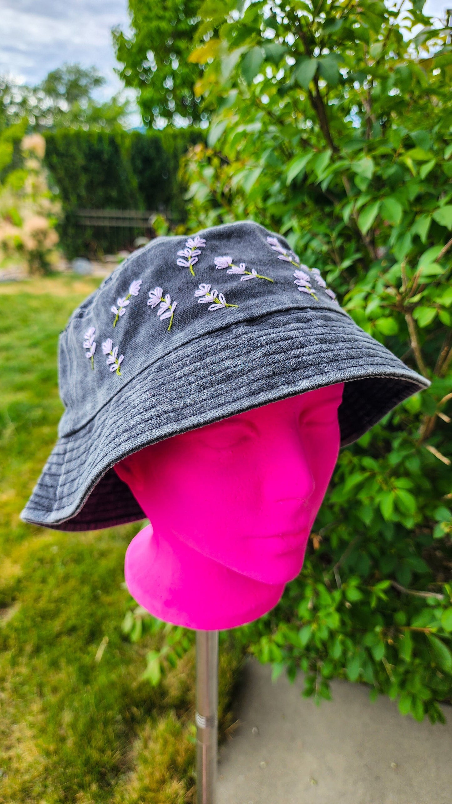 Embrace Embroidery Tiny Lavender Hand Embroidered Bucket Hat