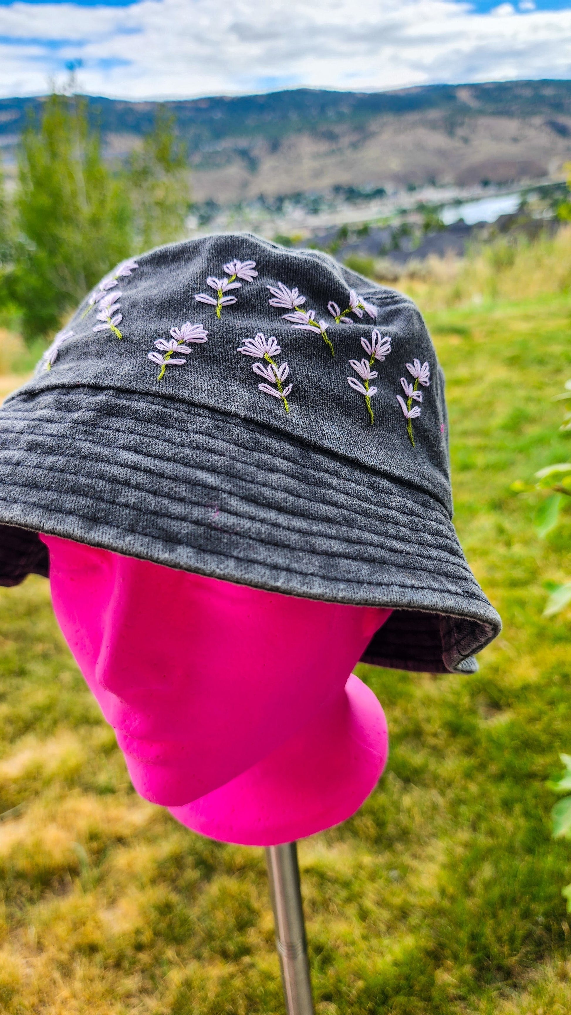 Embrace Embroidery Tiny Lavender Hand Embroidered Bucket Hat