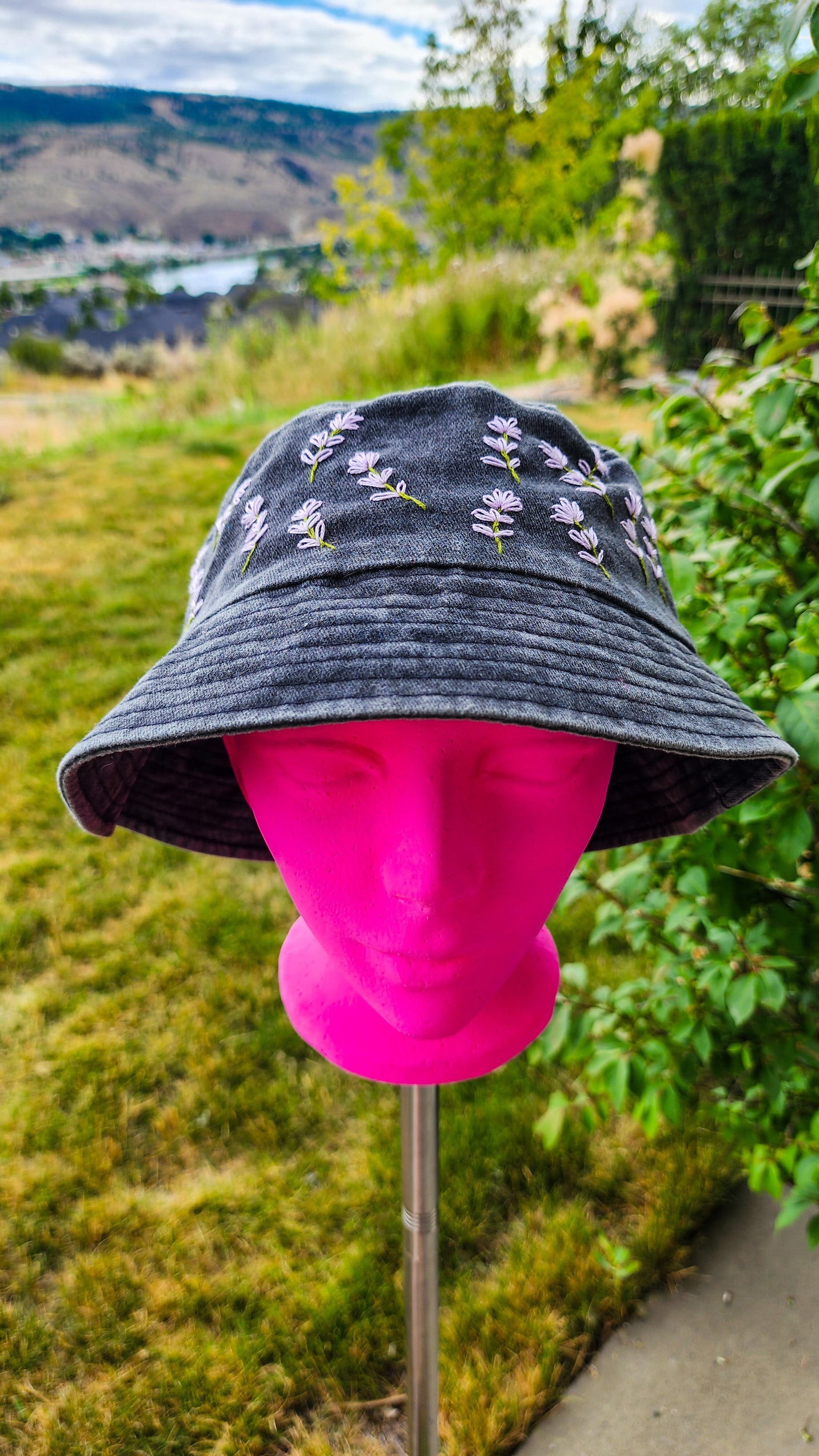 Embrace Embroidery Tiny Lavender Hand Embroidered Bucket Hat