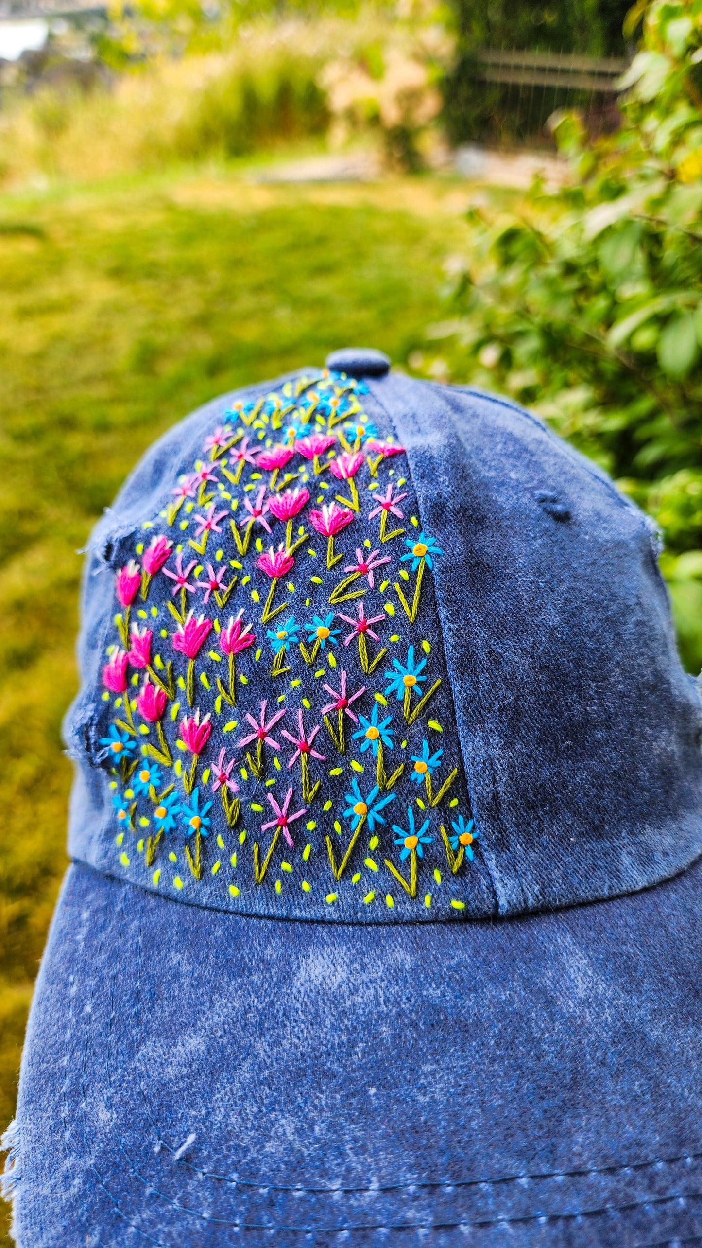 Embrace Embroidery  Wild Flower Hand Embroidered Dad Hat