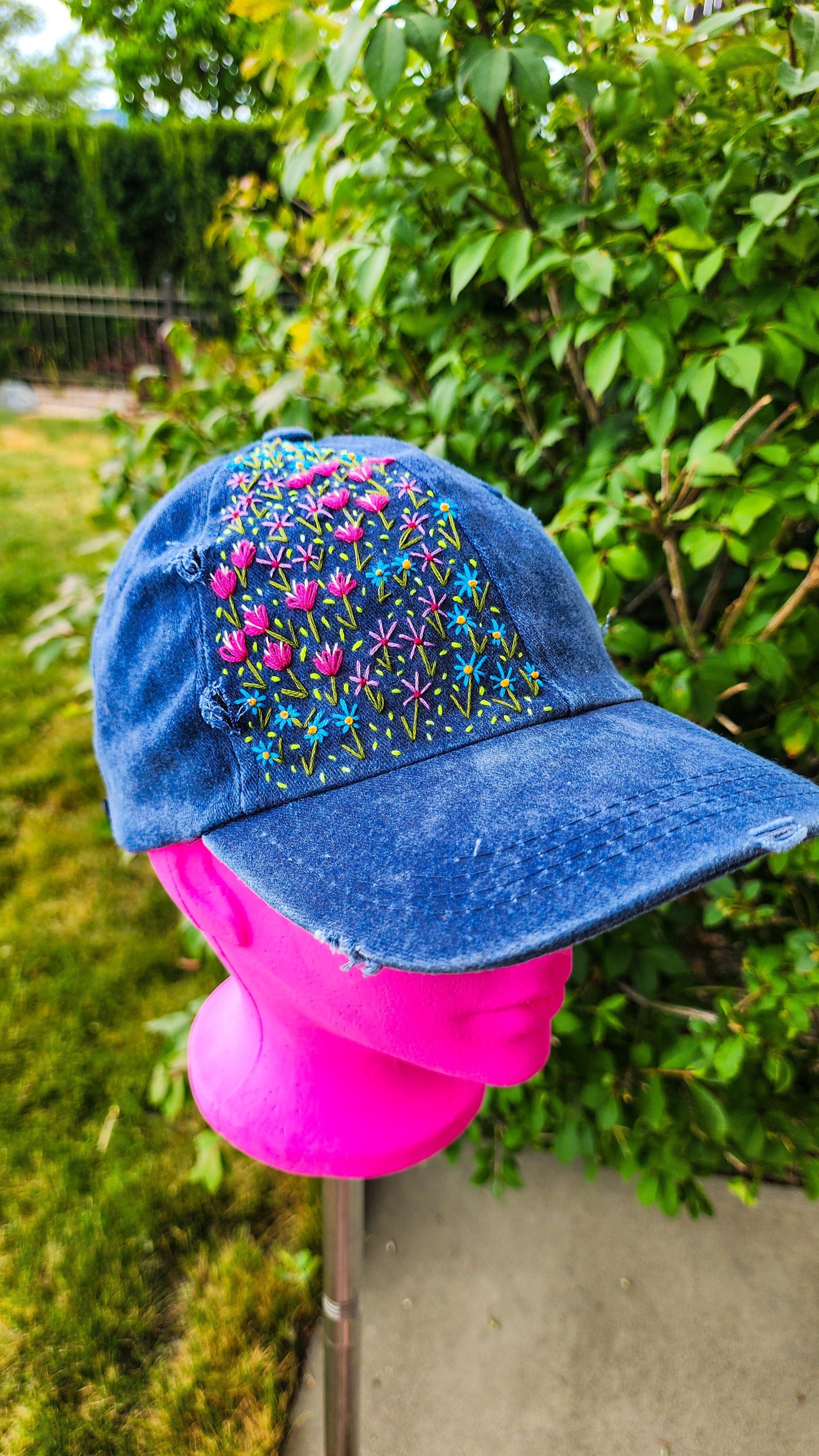 Embrace Embroidery  Wild Flower Hand Embroidered Dad Hat