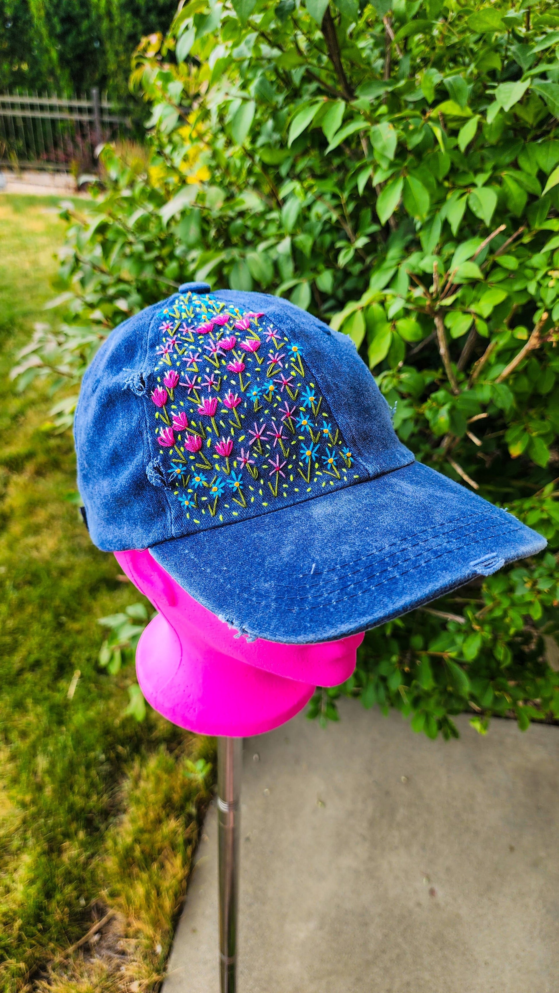 Embrace Embroidery  Wild Flower Hand Embroidered Dad Hat