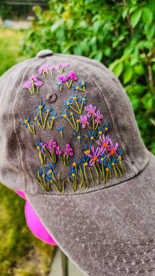 Embrace Embroidery Wild Flower Hand Embroidered Dad Hat