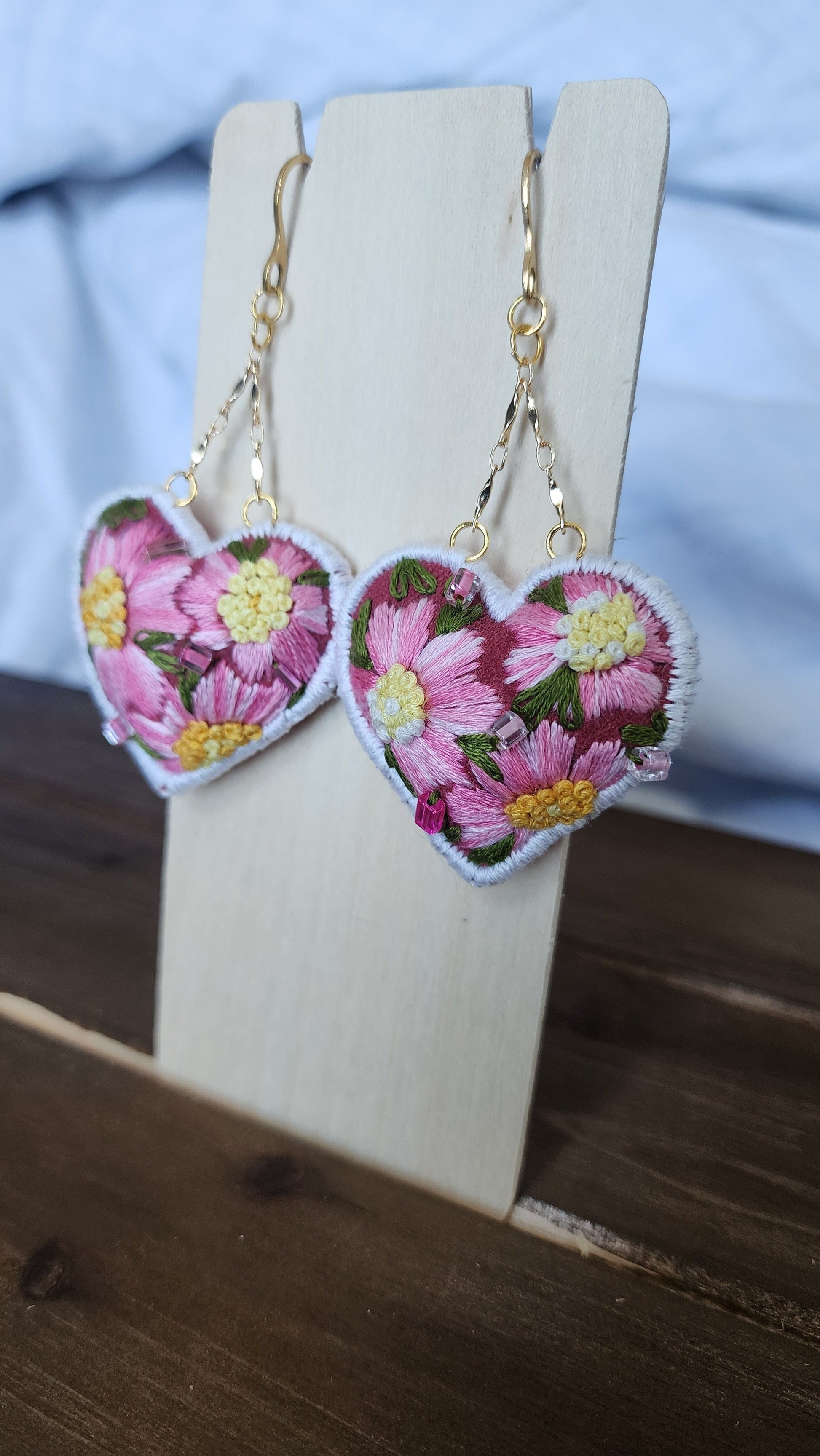 Embrace Embroidery Earrings Wild Flower Hand Embroidered Heart