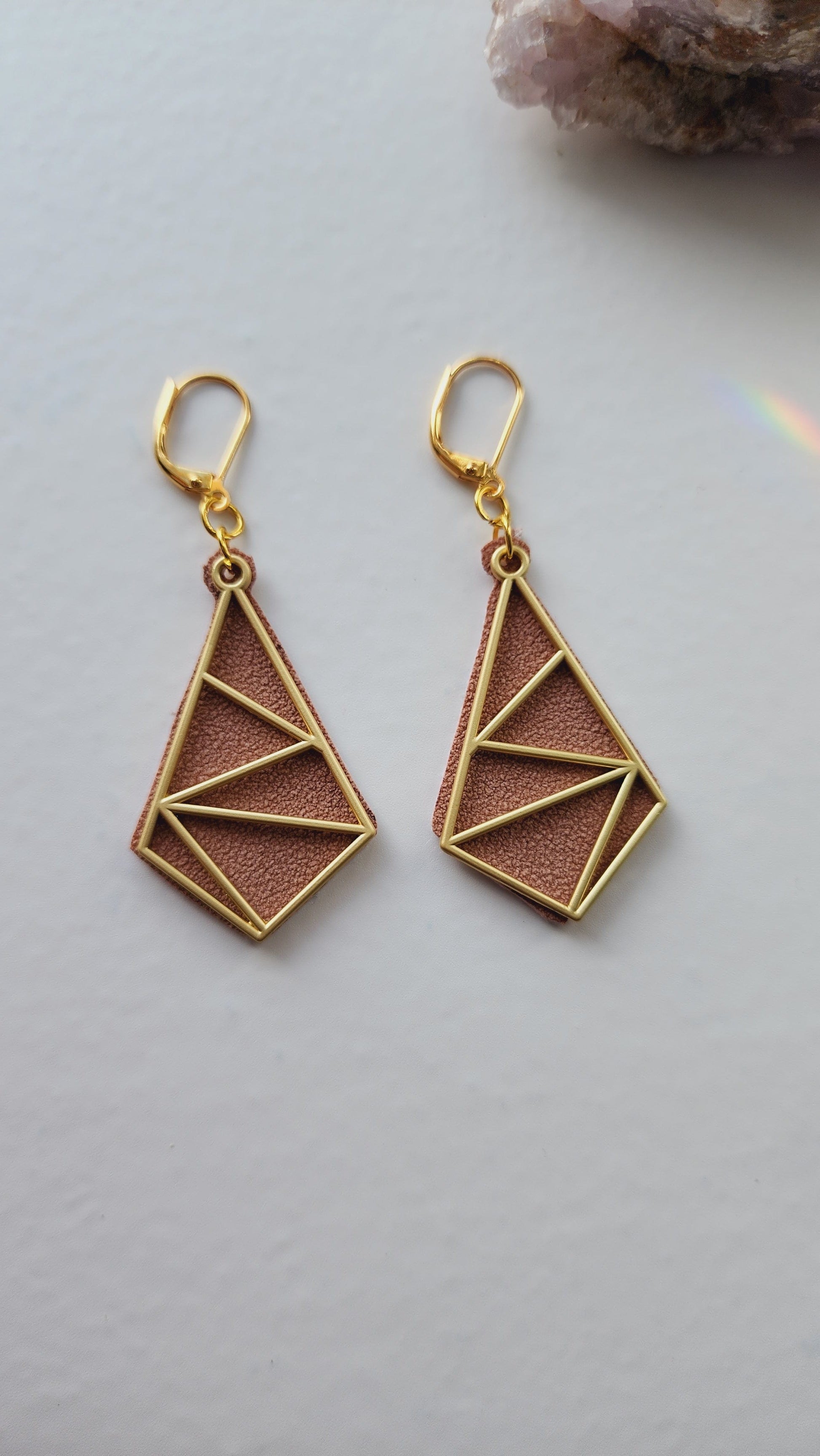Embrace Embroidery Zig Zag Gold and Sued Dangle Earrings